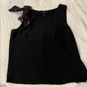 J. Crew Black Blouse with Purple Bow Accent